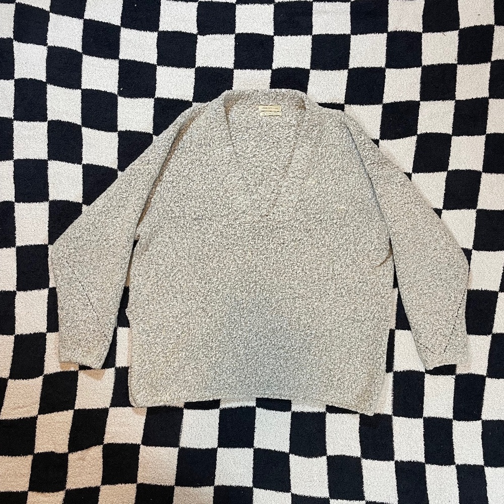 urban outfitters gray fuzzy oversized deep v neck sweater size medium